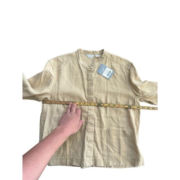 NWT J.Jill Women's Tan 100% Linen Long Sleeves Button Front Shirt Top Size MP - Picture 2 of 5